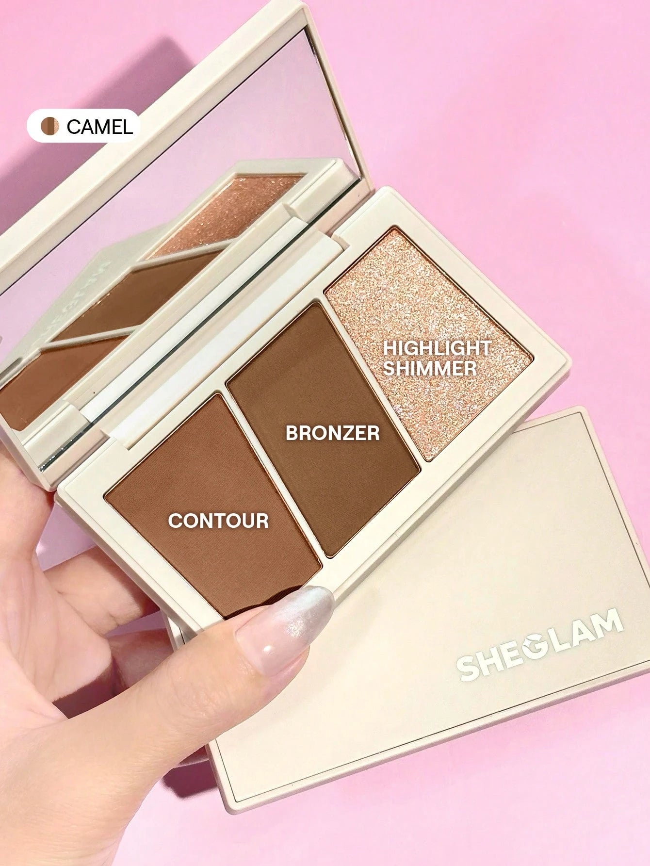 SHEGLAM Trio Hero Face Palette Camel Contour Dual-Use Multi-Use Sculpting Powder for Natural Highlight and Definition