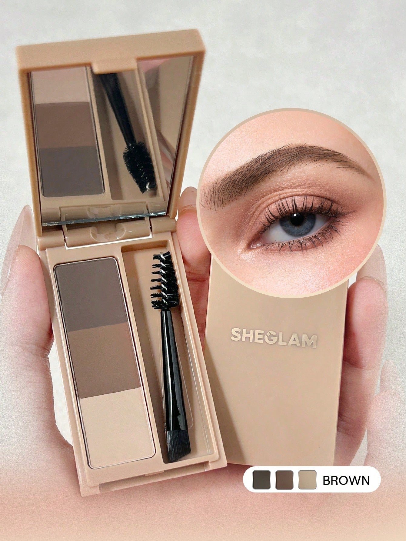 SHEGLAM Puff Brow Palette Brown Multi-Shade Matte and Wax Eyebrow Powder for Filling, Shaping, and Defining Brows