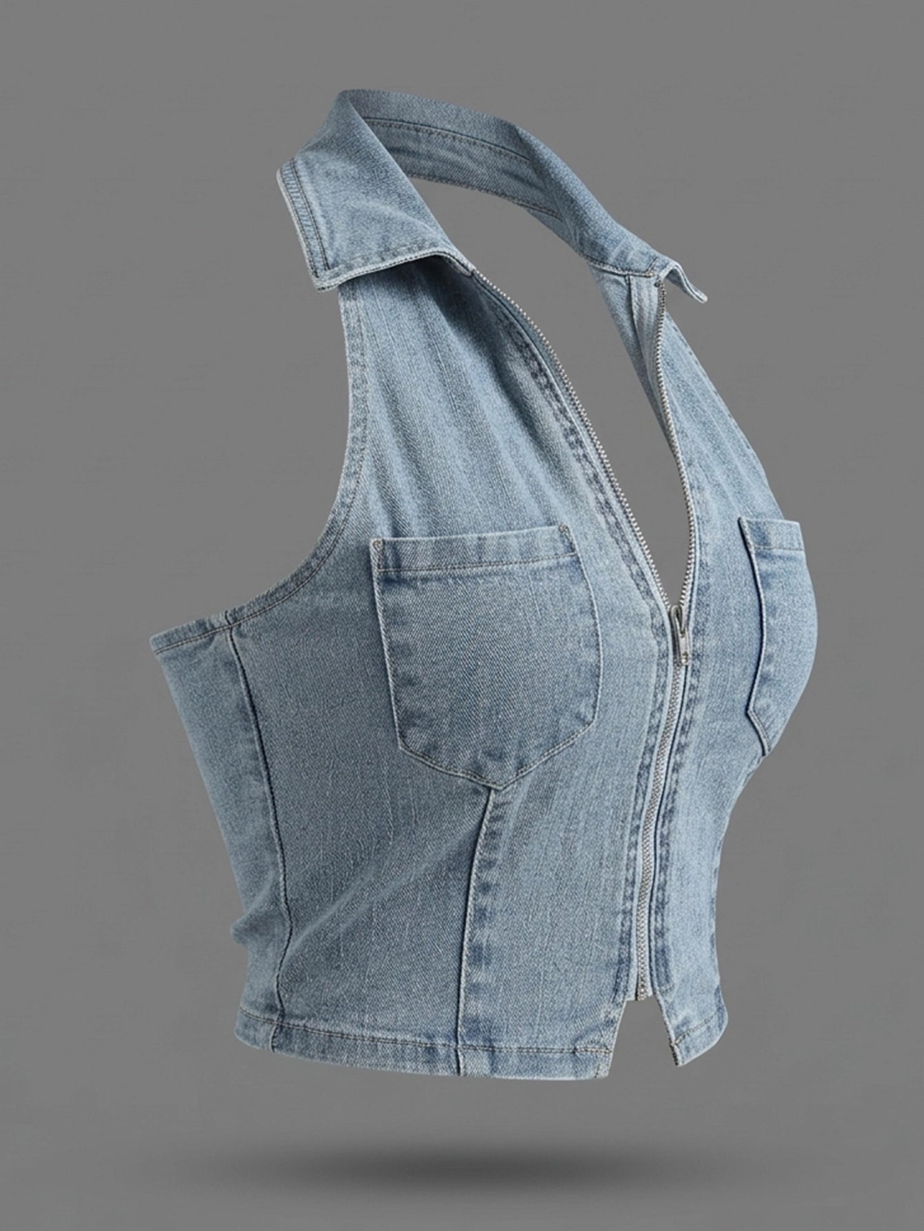 SHEIN Top DAZY Summer Sleeveless Cowl Neck Front Zip Vest