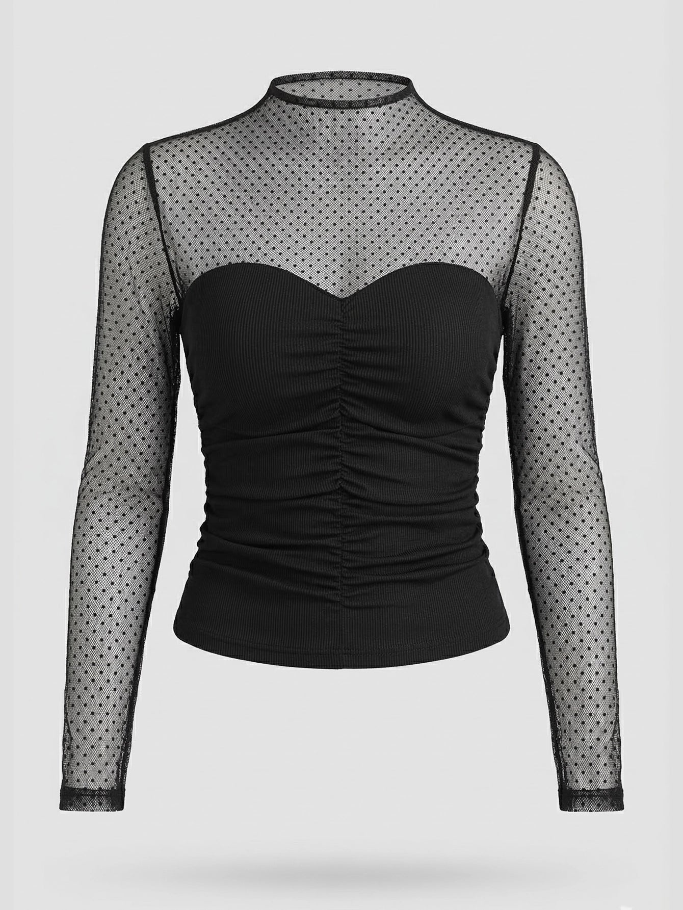 SHEIN Top DAZY Polka Dot Mesh Patchwork Long Sleeve Top