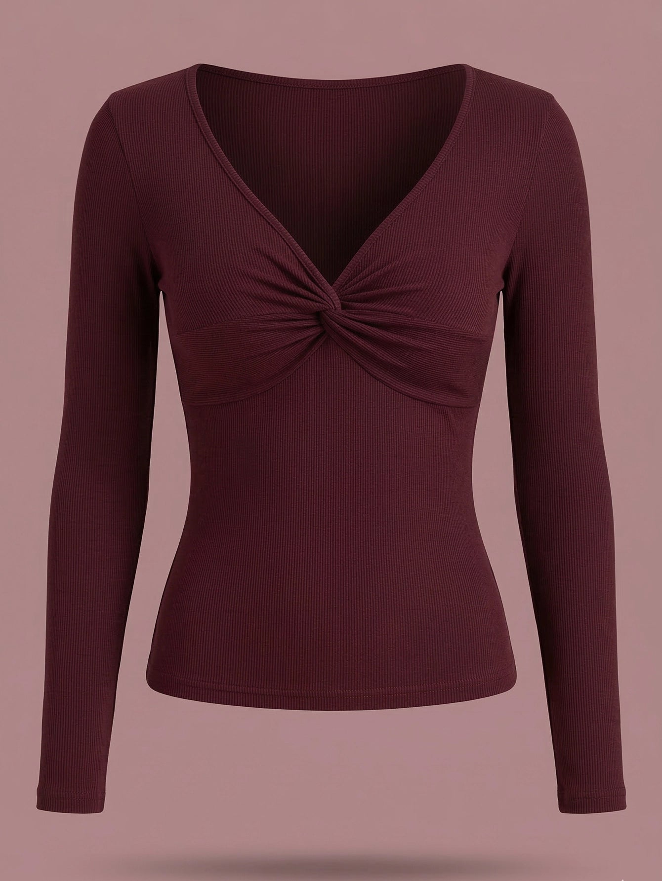 SHEIN Top DAZY V-Neck Twist Knot Slim Fit Long Sleeve