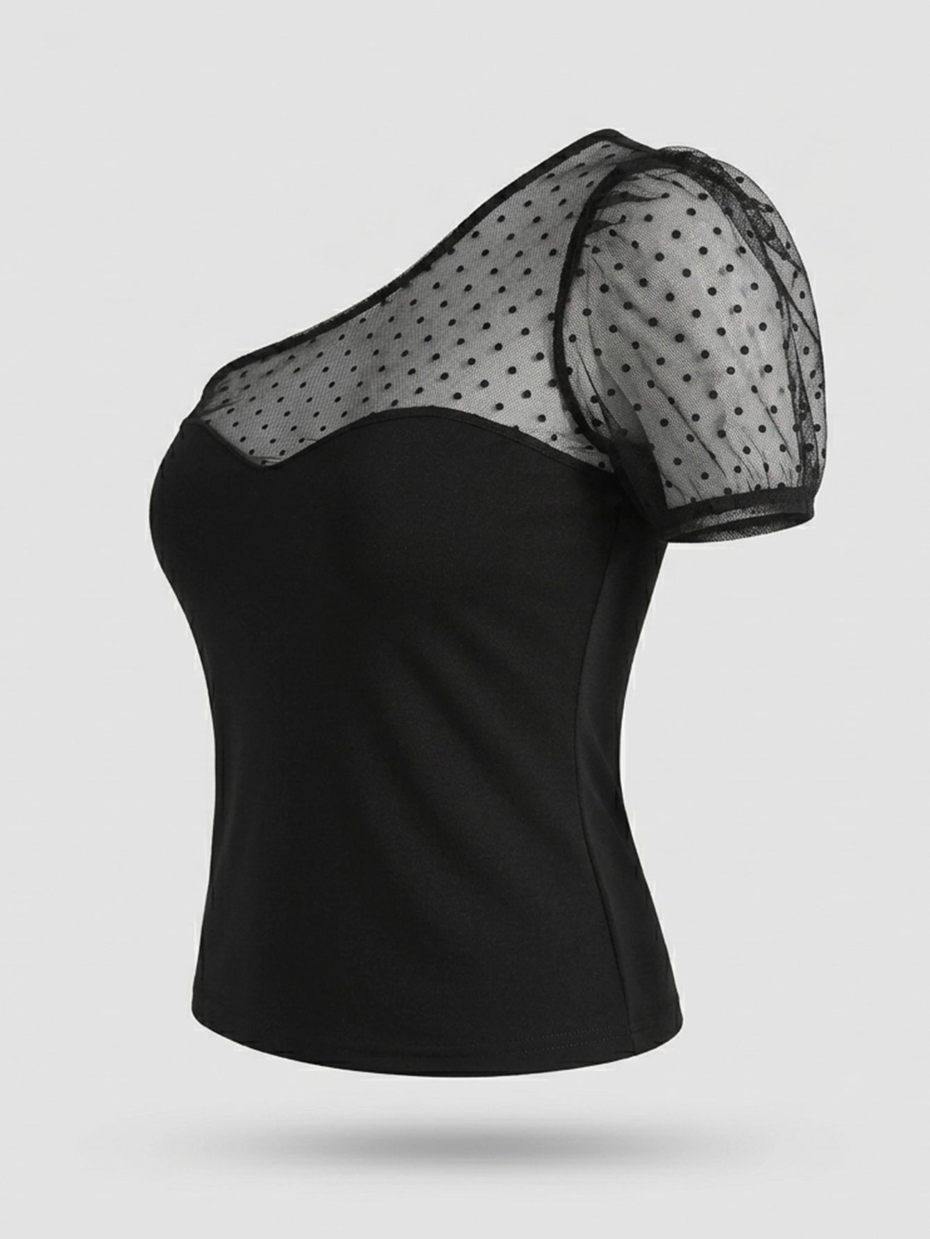 SHEIN Top SHEIN Privé Dobby Mesh Yoke One Shoulder Casual Top