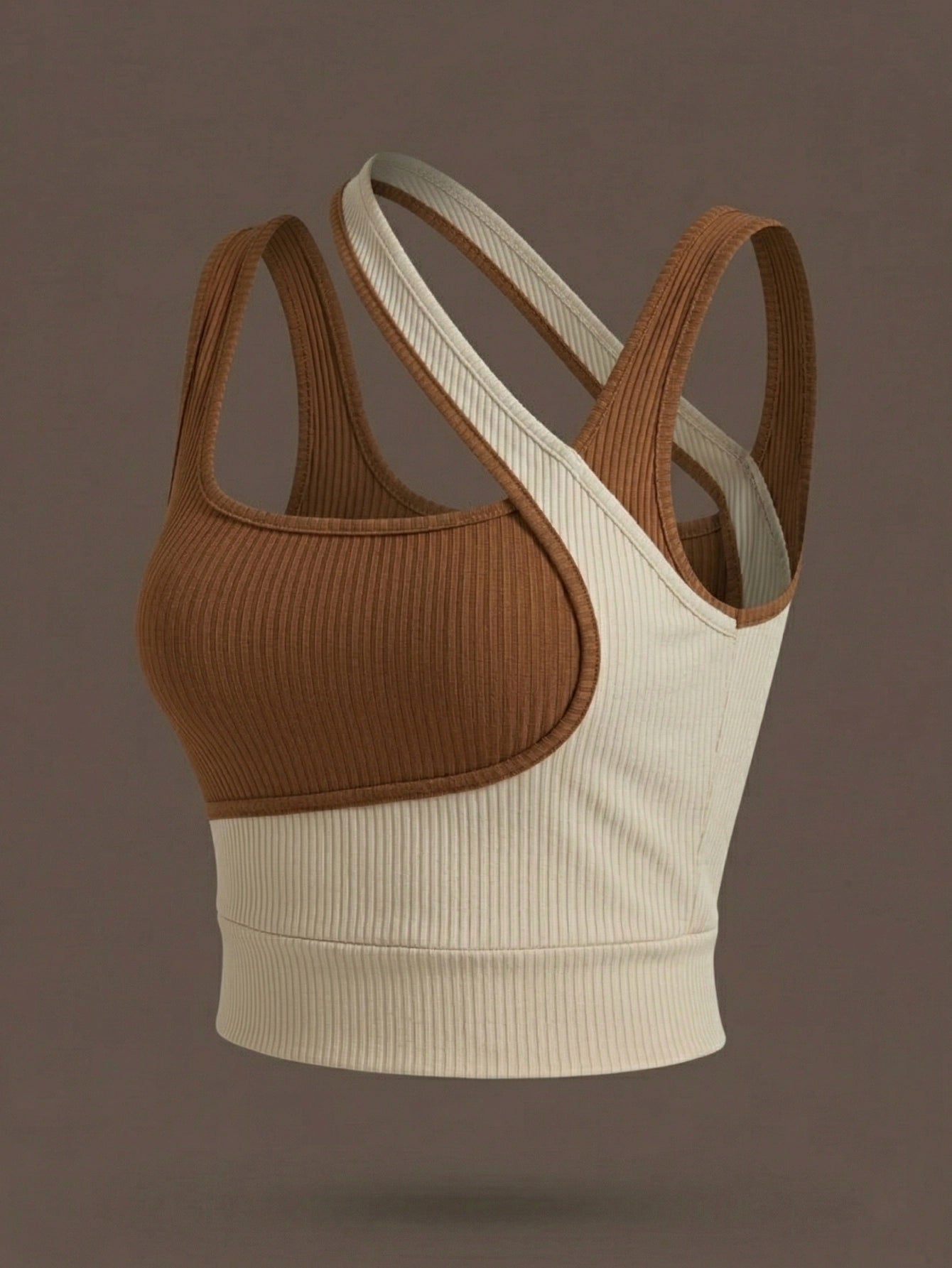 SHEIN Top Breezaya Brown Color Block Hollow Out Tank Top Graphic Tee Women