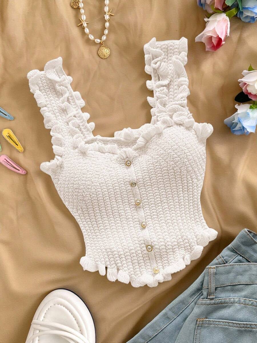 SHEIN Top Solid Multicolor Y2K Knit Vacation Top