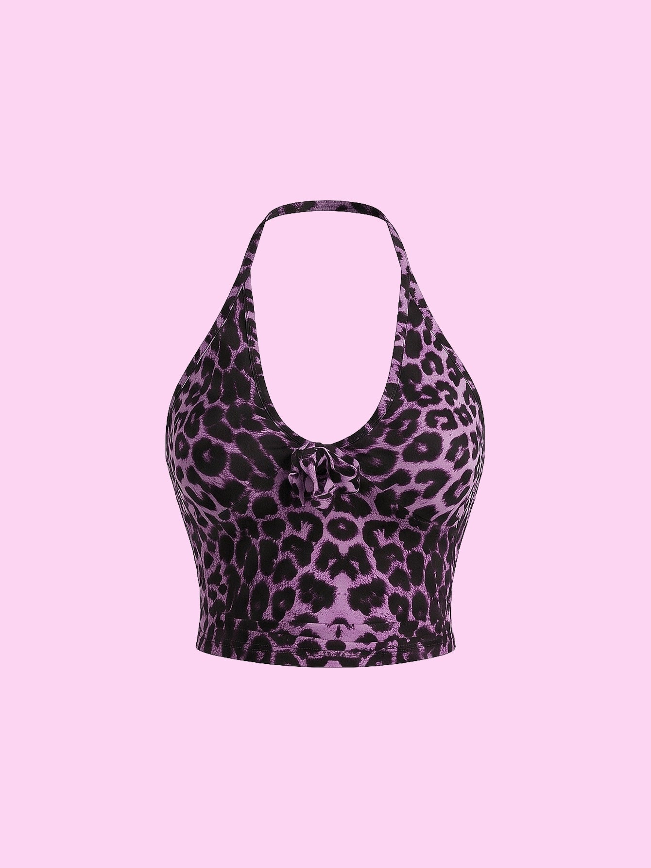 SHEIN Top DAZY Leopard Fitted Halter Neck Crop Top