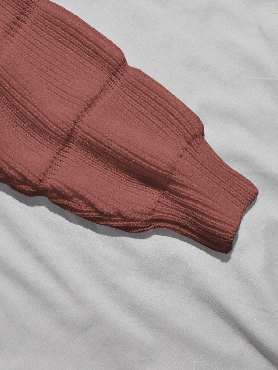 SHEIN Franclia Cropped Ribbed Knit Sweater, Long-Sleeve Knit Top