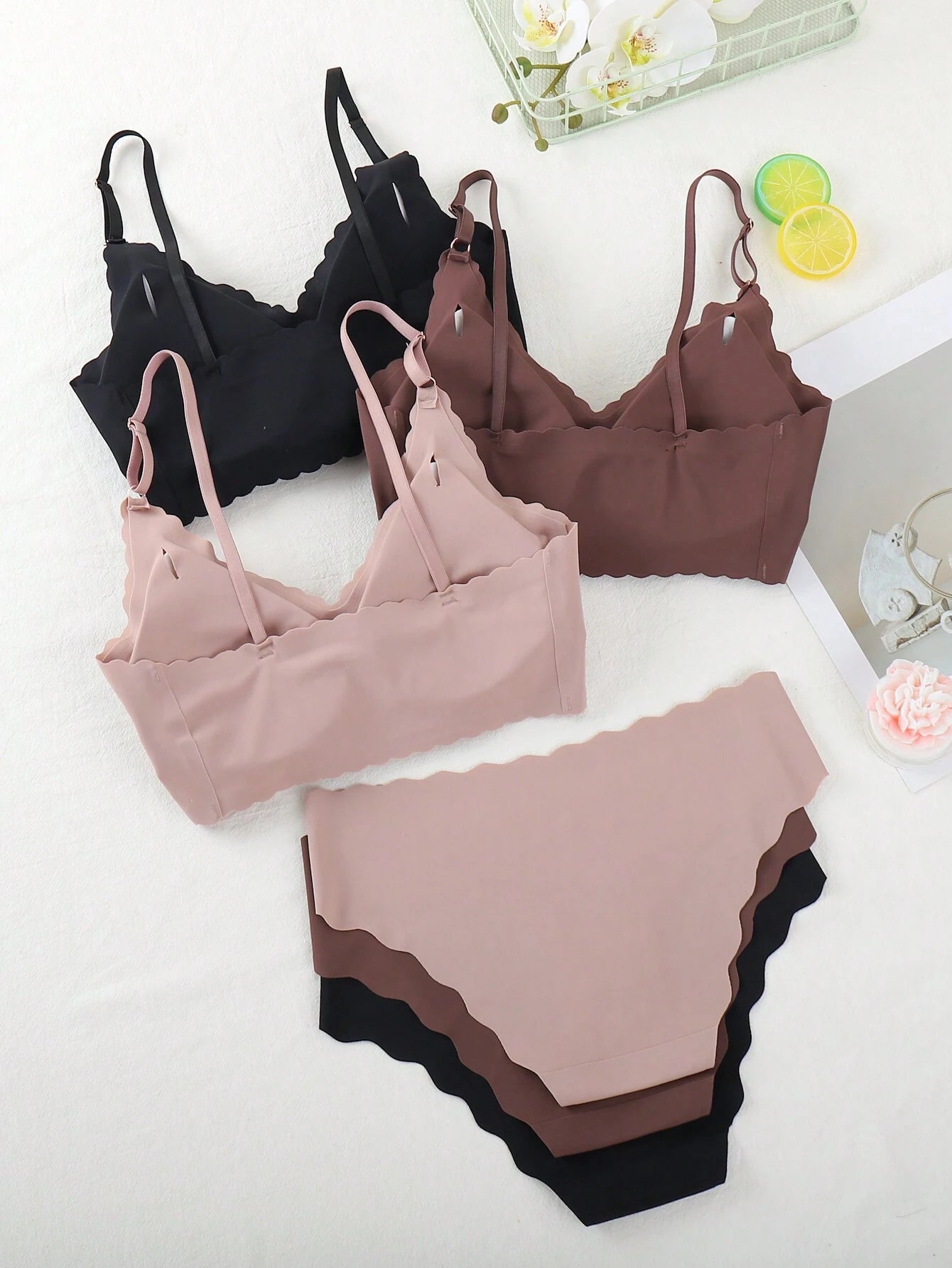 SHEIN Multicolor 6pcs Plain Simple Bra and Panty Set