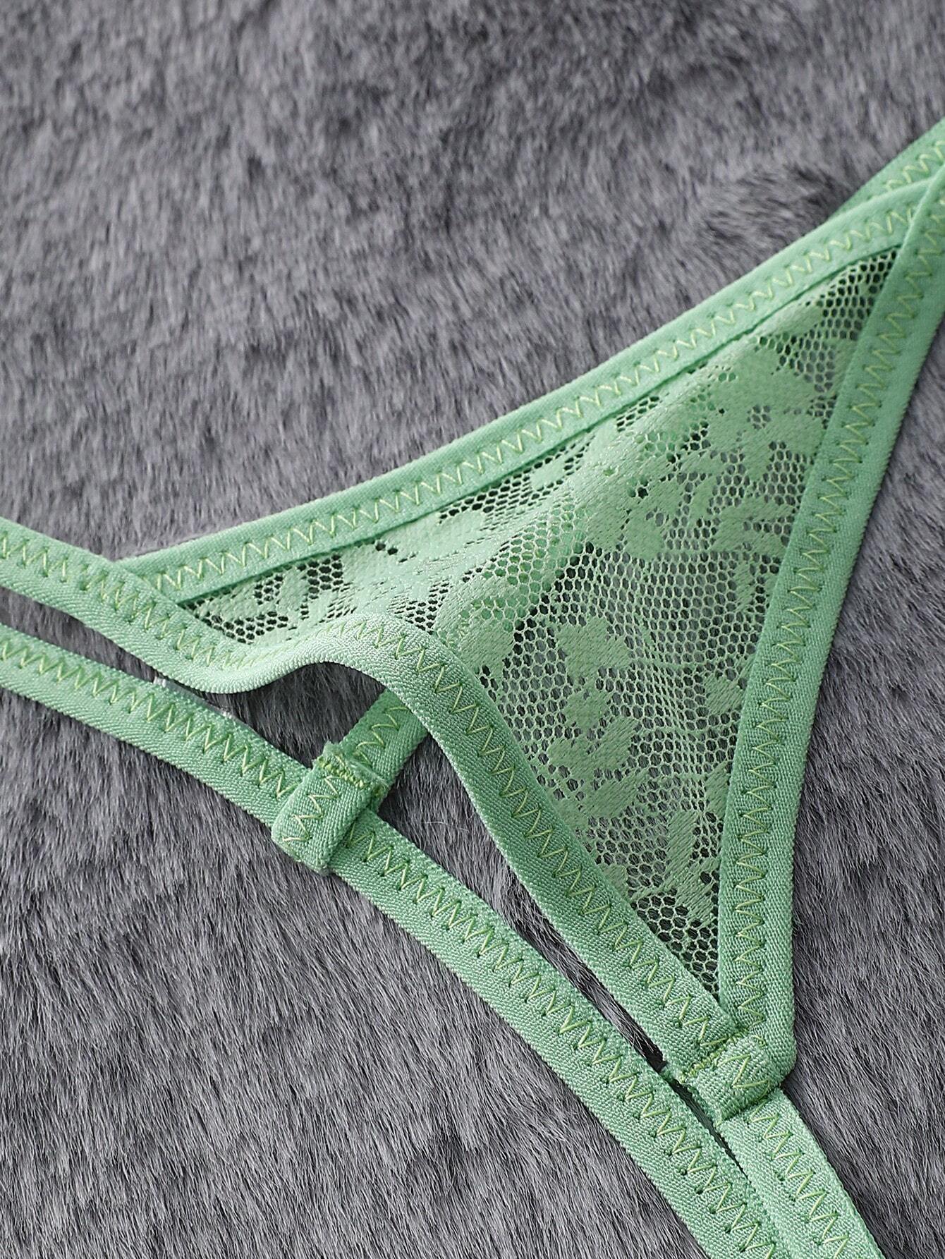 SHEIN 3pcs Women Solid Color Lace Patchwork Sexy Panties Set