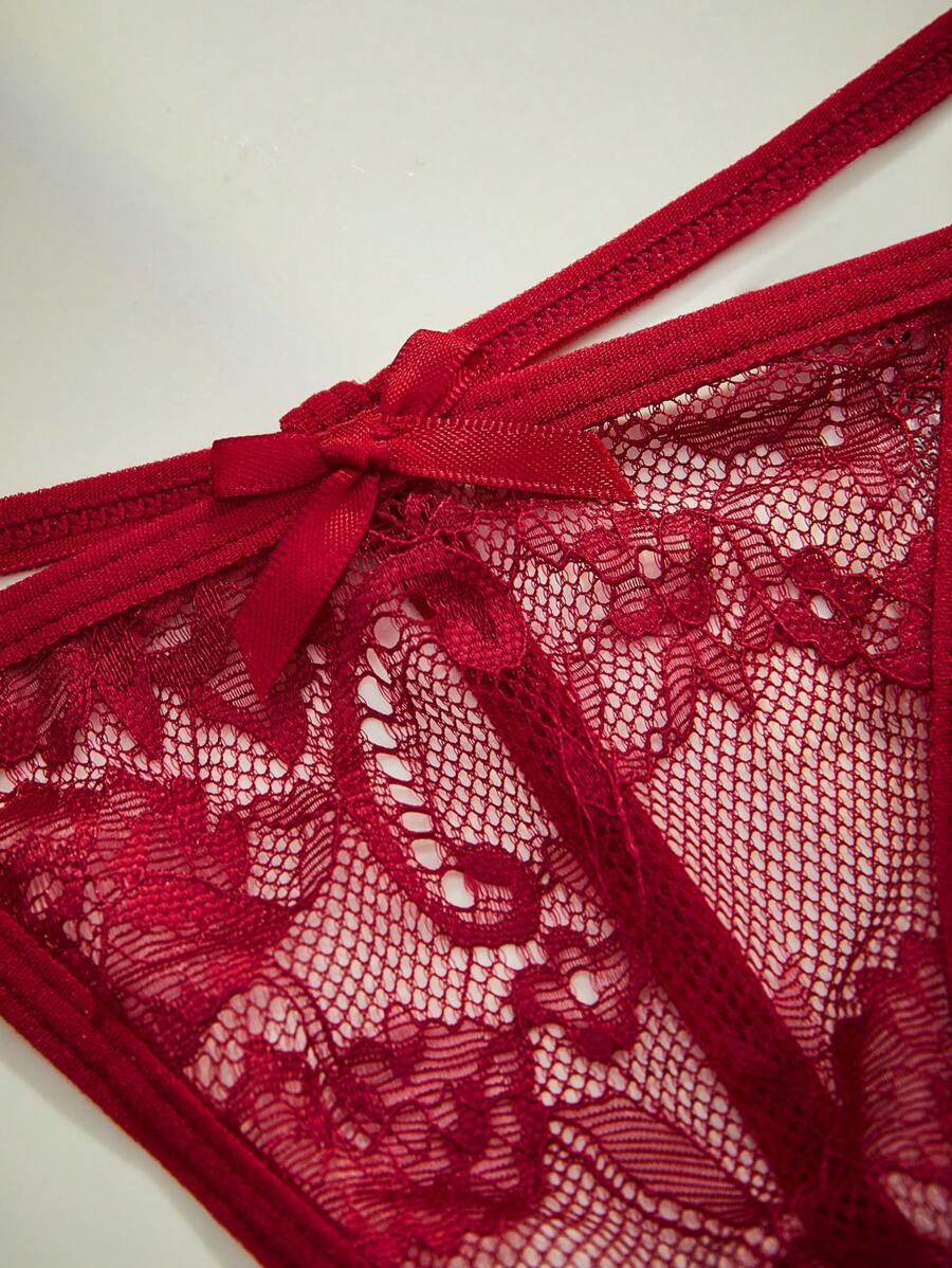 SHEIN Charlaine 3-Piece Lace G-String Panty Set with Bow