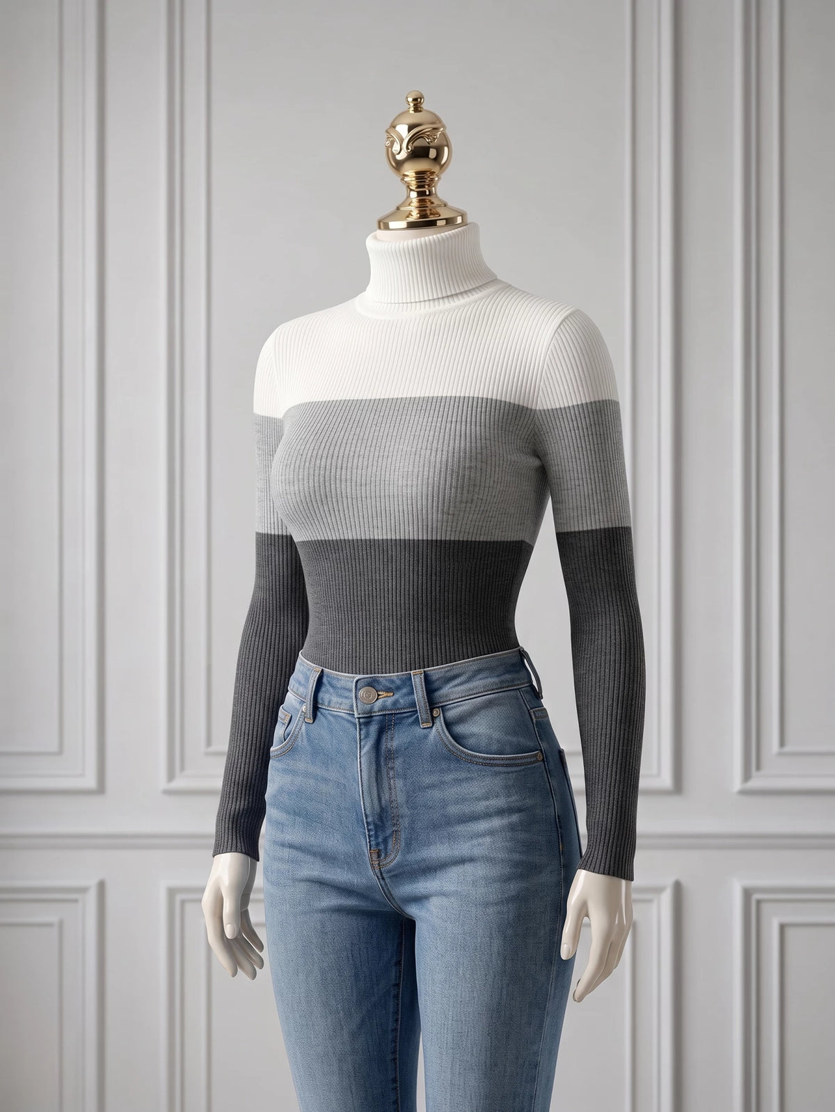 Elenzga Bodysuit with High Neck, Color Block Design, Long-Sleeves