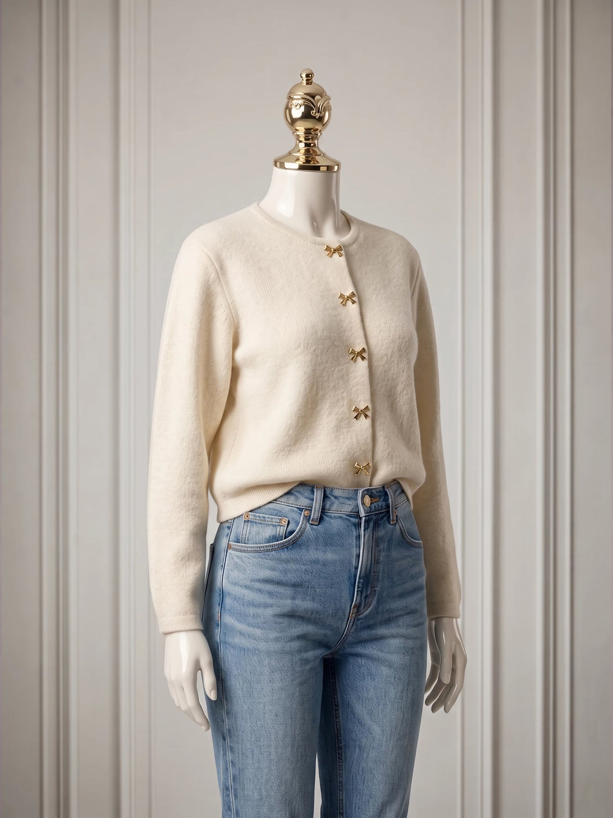 SHEIN long-sleeved cardigan with bow, loose-fitting knitted wool design