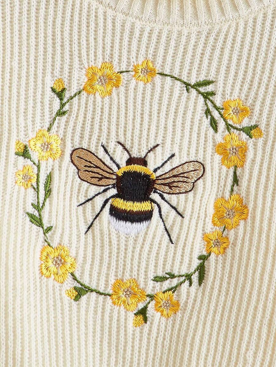 SHEIN ROMWE Fairycore Sweater with Bee Embroidery and Long Sleeves