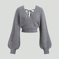 SHEIN Sweetra cropped wool sweater with lantern sleeves, tie waist