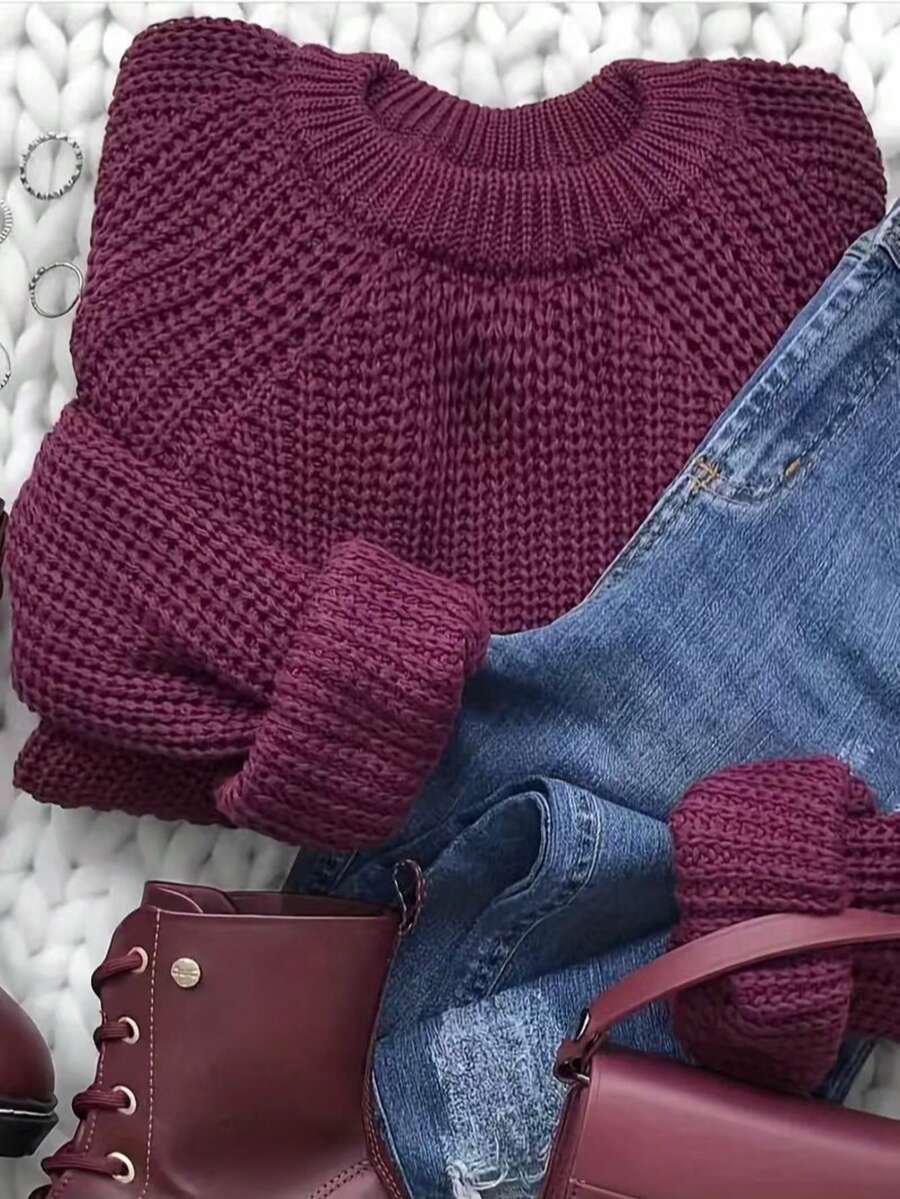 SHEIN Women's casual on-the-go wool sweater, soft and loose fit