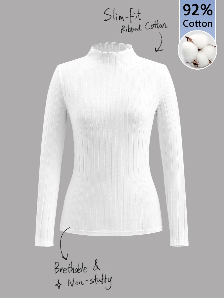 SHEIN High Neck Long Sleeve Slim Fit T-Shirt, 92% Cotton,