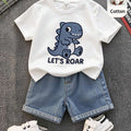 SHEIN Unisex Toddler Dinosaur Shirt and Denim Shorts Summer Set