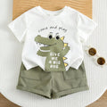 SHEIN Toddler Dinosaur Print Shirt and Beige Shorts Set