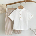 SHEIN Baby Boys' Gray Shirt and Striped Pants 2-Piece Suit