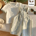 SHEIN Unisex Baby Striped Pants and White Shirt 2-Piece