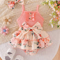 SHEIN Girls' Floral Ruffle Patchwork Bodysuit Dress with Headband