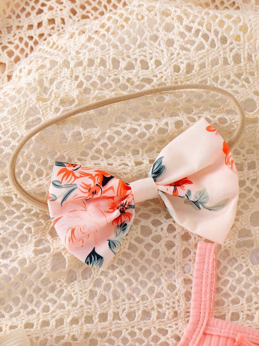 SHEIN Girls' Floral Ruffle Patchwork Bodysuit Dress with Headband