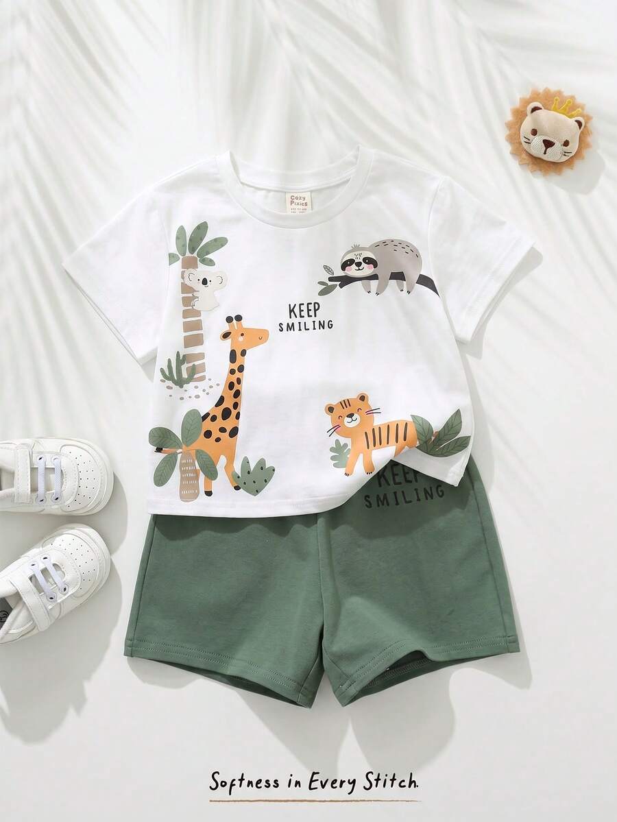 SHEIN Cozy Pixies Cartoon Animal Print Top and Shorts Set