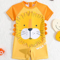 SHEIN Boys' Cartoon Tiger Print One-Piece Swimsuit with Zipper