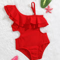 SHEIN Red Ruffle One-Piece Swimsuit with Adjustable Straps