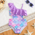 SHEIN Girls' M Print Asymmetrical Cutout One-Piece Swimsuit