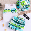 SHEIN Boys' 3-Piece Leaf Print Top and Shorts Swimsuit