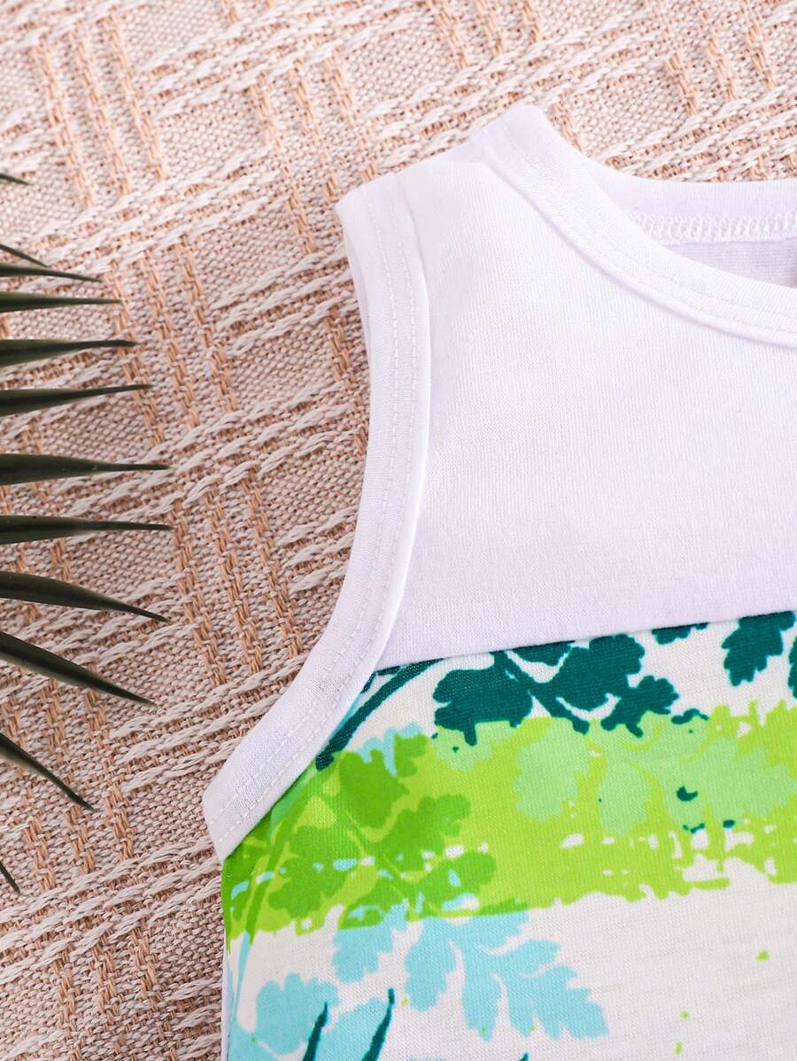 SHEIN Boys' 3-Piece Leaf Print Top and Shorts Swimsuit
