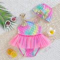 SHEIN Swimsuit, Swim Cap, 3D Bow and Colorful Mesh