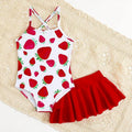 SHEIN One-piece swimsuit with skirt for girls, apple print