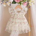 SHEIN Baby Girls' Elegant Floral Embroidered Mesh Summer Dress