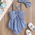 SHEIN Vintaside Girls' Striped Bow Suit Set with Headband