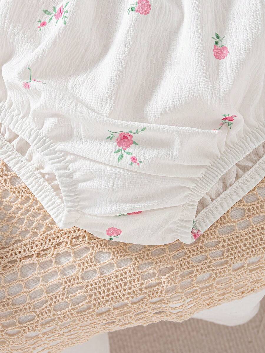 SHEIN Floral Knit Ruffle Cami Shorts and Headband Set