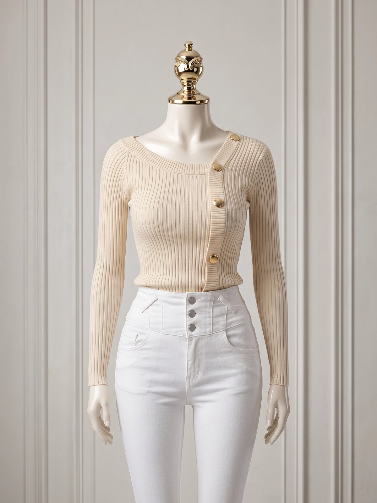 DAZY sweater with asymmetrical button detail at the neck