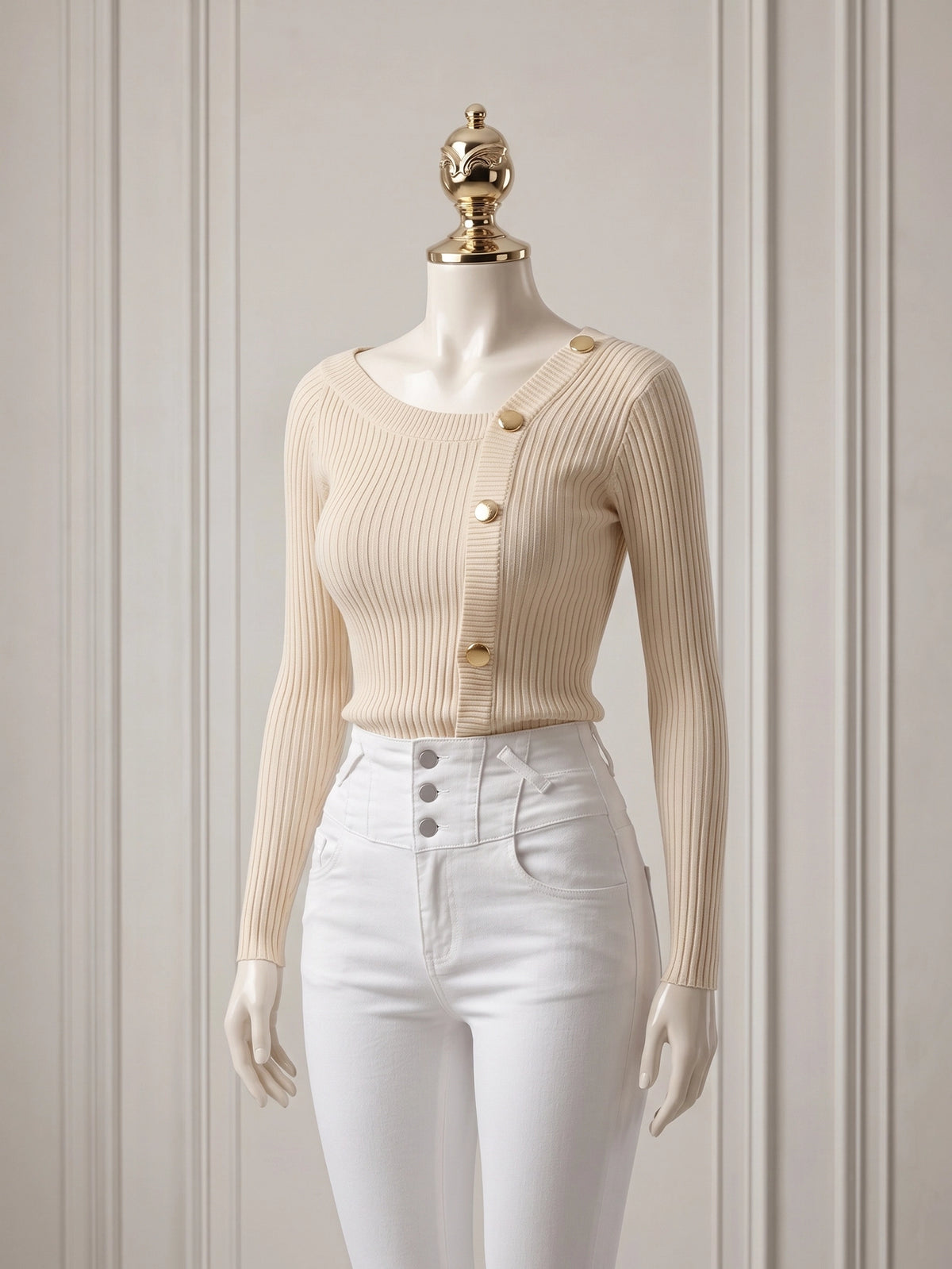 DAZY sweater with asymmetrical button detail at the neck