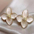 SHEIN Retro Beige Floral Enamel Drop Stud Earrings