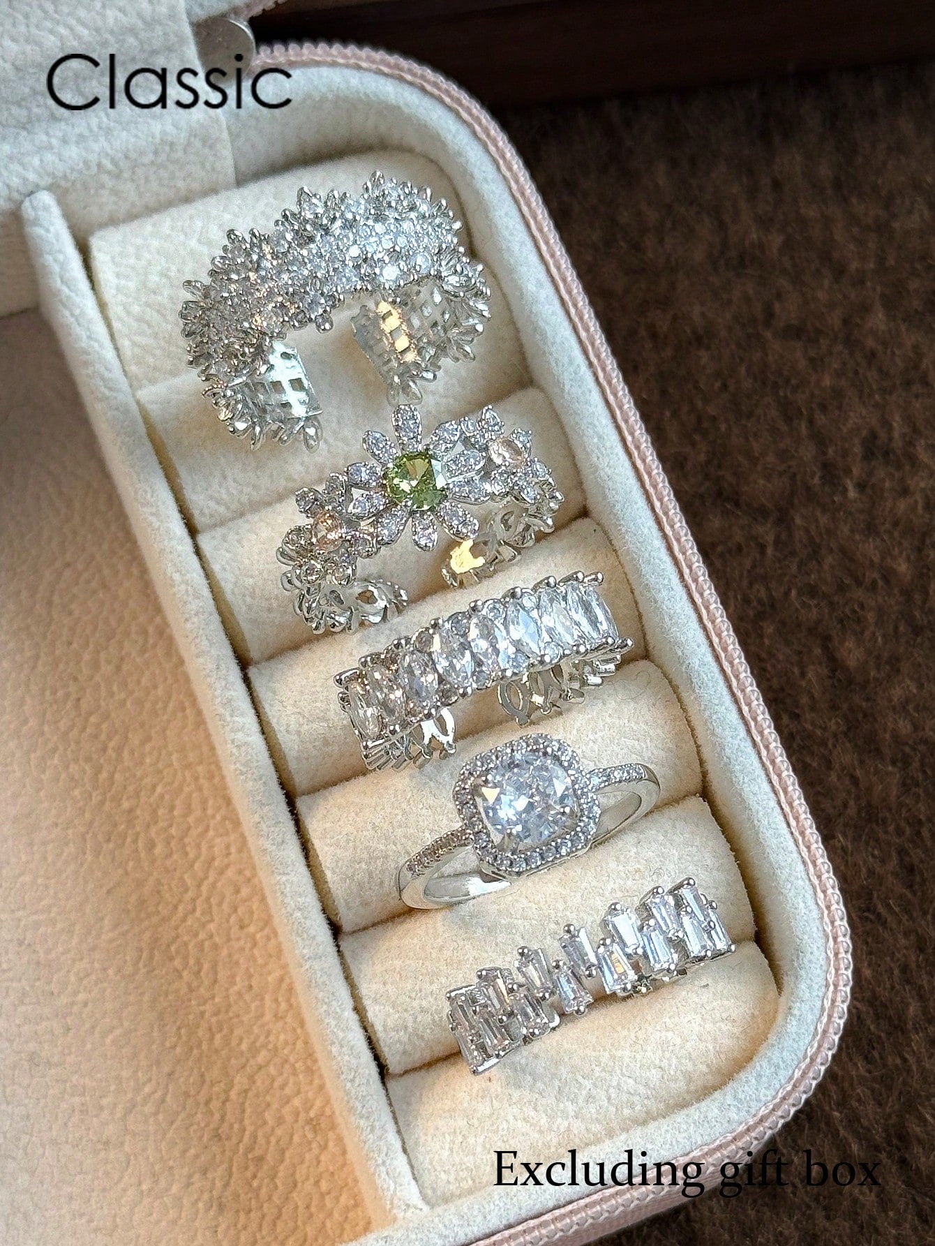 SHEIN 5pcs Cubic Zirconia Elegant Rings Set Women