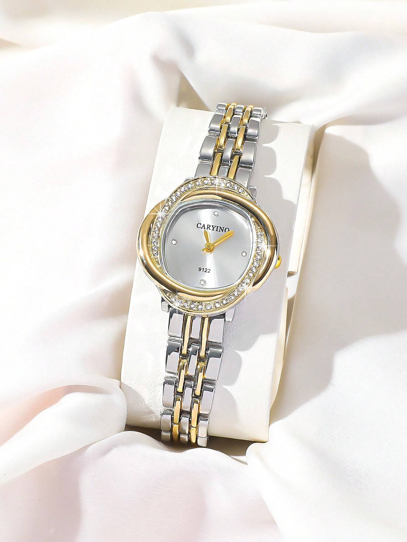 SHEIN Dual-Tone Stainless Steel Diamond Quartz Watch
