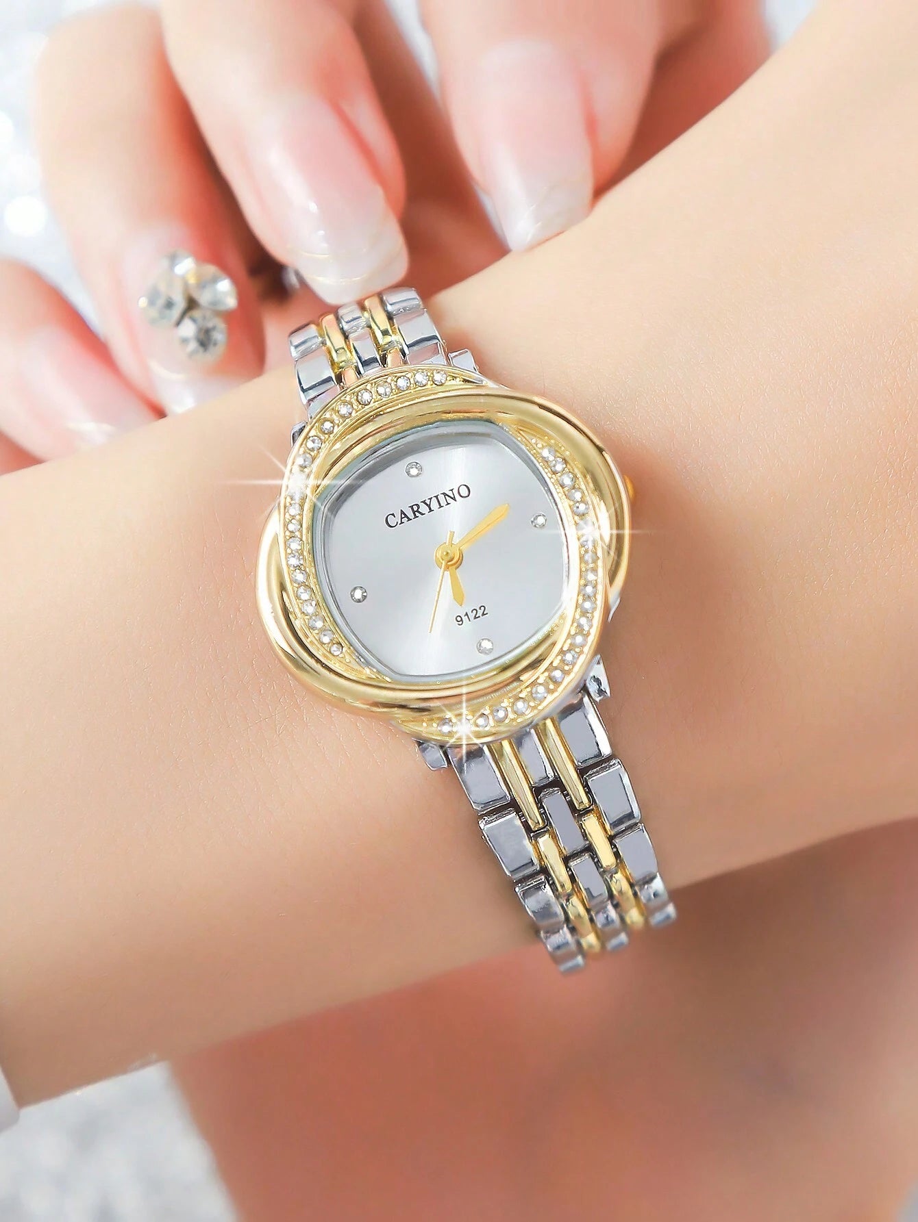 SHEIN Dual-Tone Stainless Steel Diamond Quartz Watch