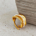 SHEIN Pearl Gold Leaf Beaded Open Ring Women