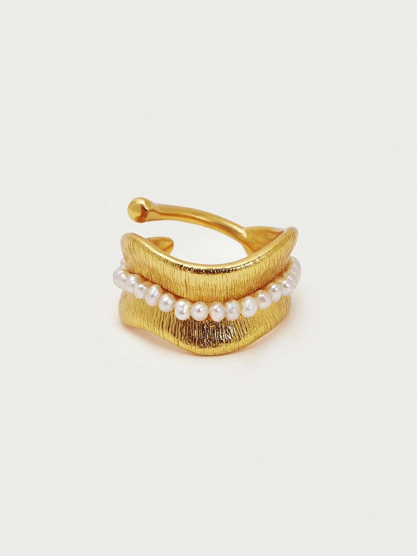 SHEIN Pearl Gold Leaf Beaded Open Ring Women