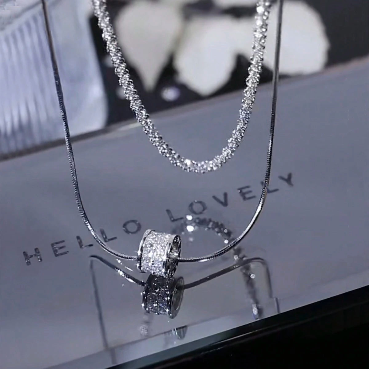 SHEIN Double Layered Cubic Zirconia Titanium Necklace Women