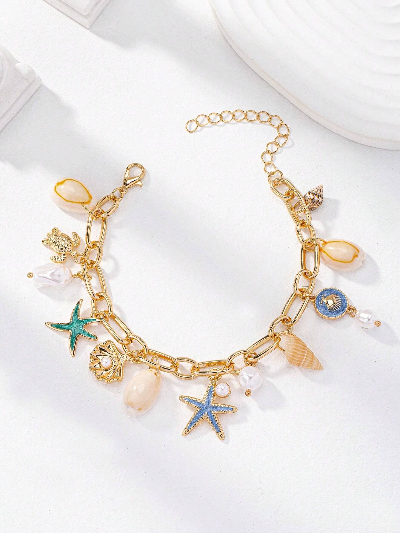 SHEIN Summer Beach Enamel Starfish Shell Bracelet Women