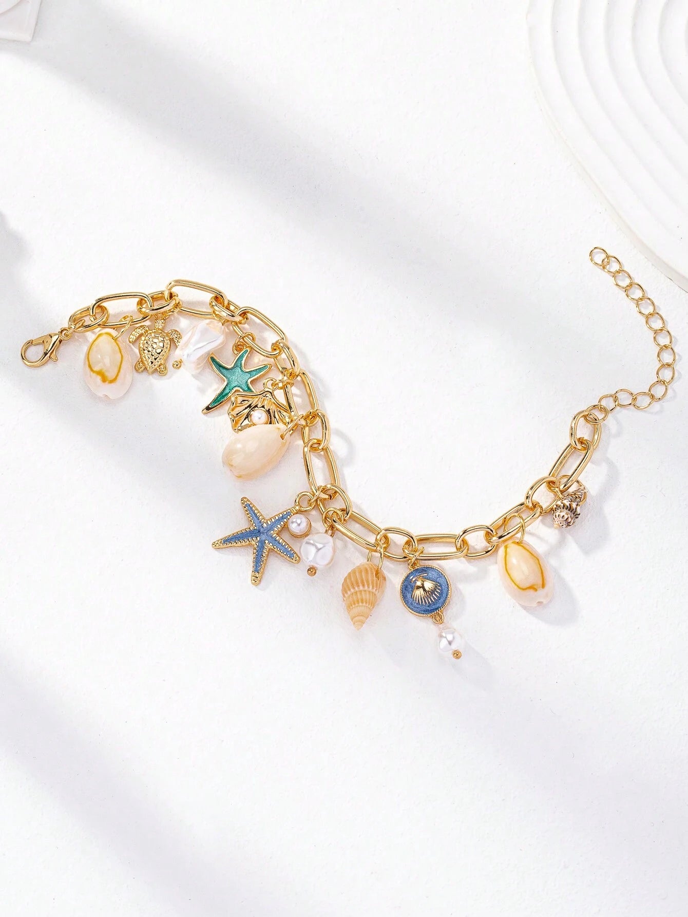 SHEIN Summer Beach Enamel Starfish Shell Bracelet Women