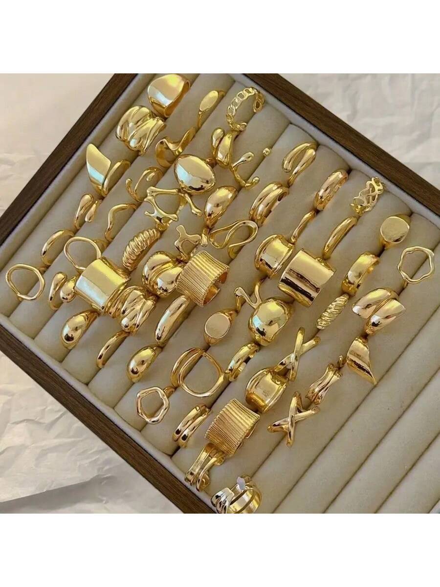 SHEIN 15pcs Geometric Multi-Layer Metal Ring Set Women