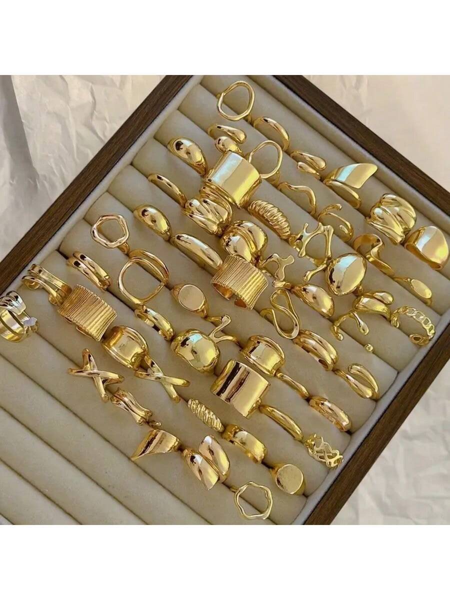SHEIN 15pcs Geometric Multi-Layer Metal Ring Set Women