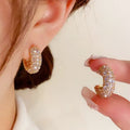 SHEIN GOLD Cubic Zirconia C-Shape Elegant Earrings Women